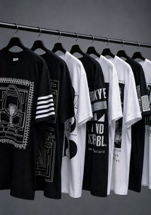 Graphic t-shirts on a rack